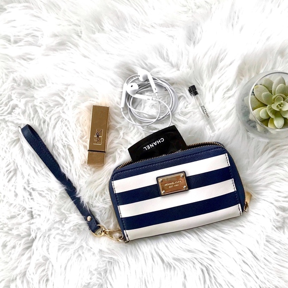 Michael Kors Handbags - Michael Kors Blue and White Striped Wristlet